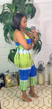 SHELLY Drawstring Jumpsuit (Lime/Blue)