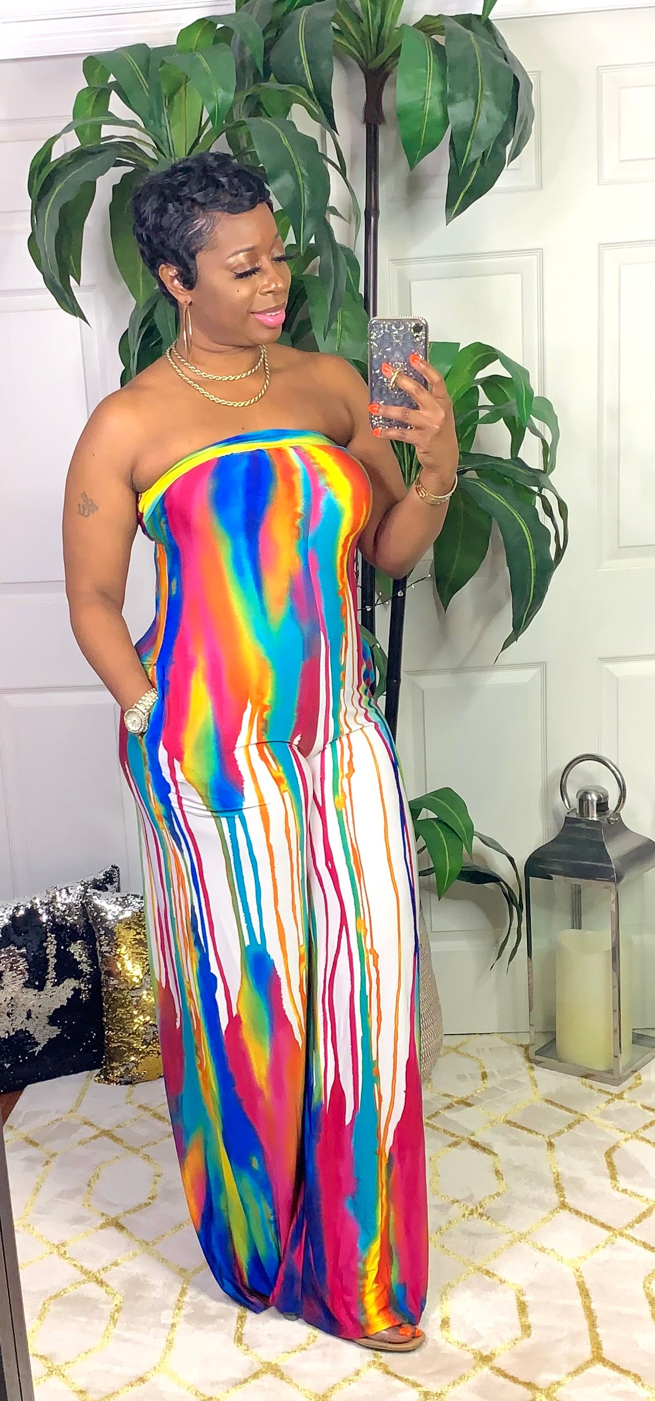 DIPPED IN COLOR Jumpsuit (White/Multi)