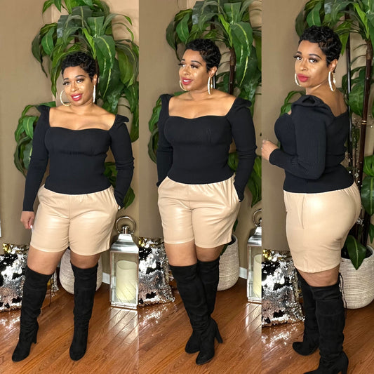 JOELLE Leather Shorts (Beige)