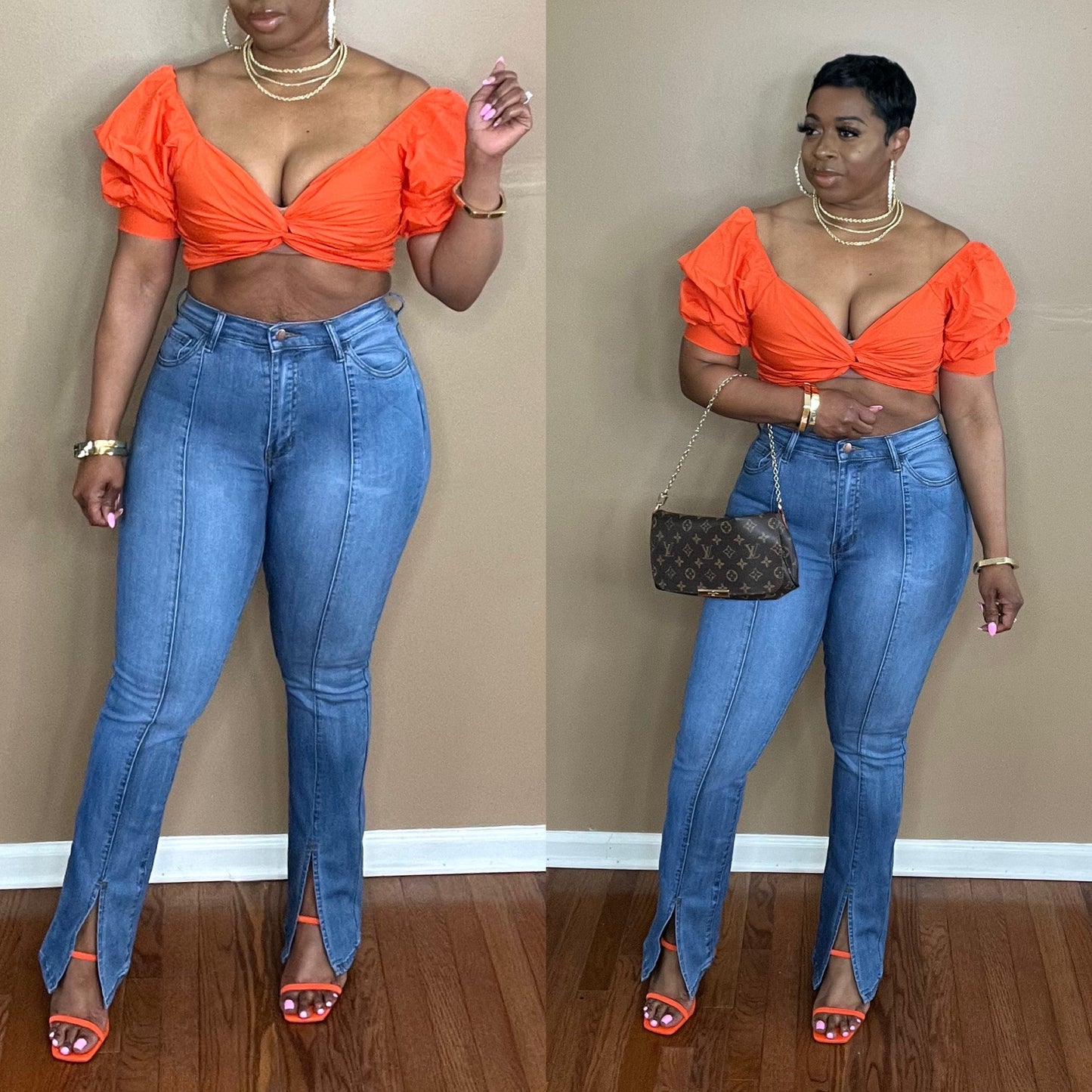 FRONT SLIT Bootcut Jeans (Med.wash) | Size 7 left