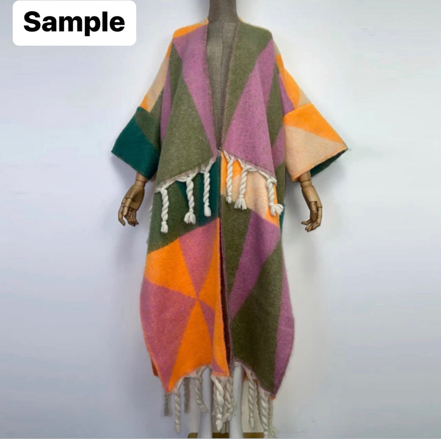 The FUZZY Tassel Kimono (Orange/Multi) | "PRE-ORDER"