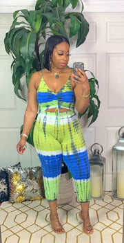 SHELLY Drawstring Jumpsuit (Lime/Blue)