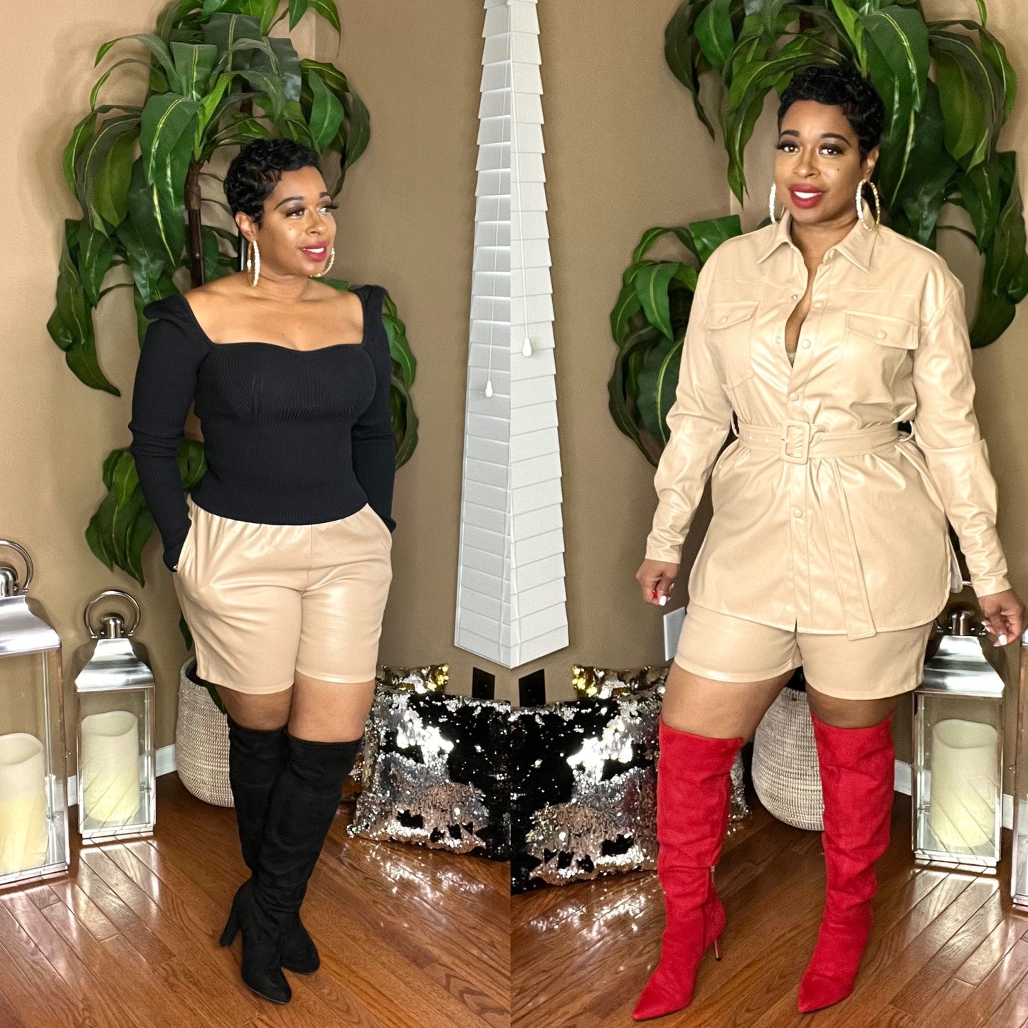 JOELLE Leather Shorts (Beige)