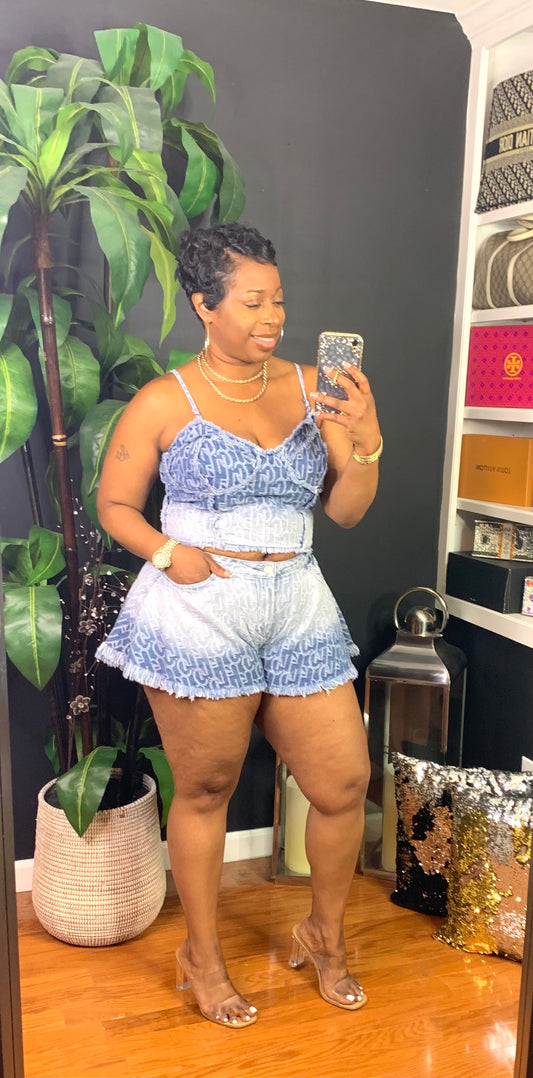 PRINCIA Ombré Denim Shorts Set