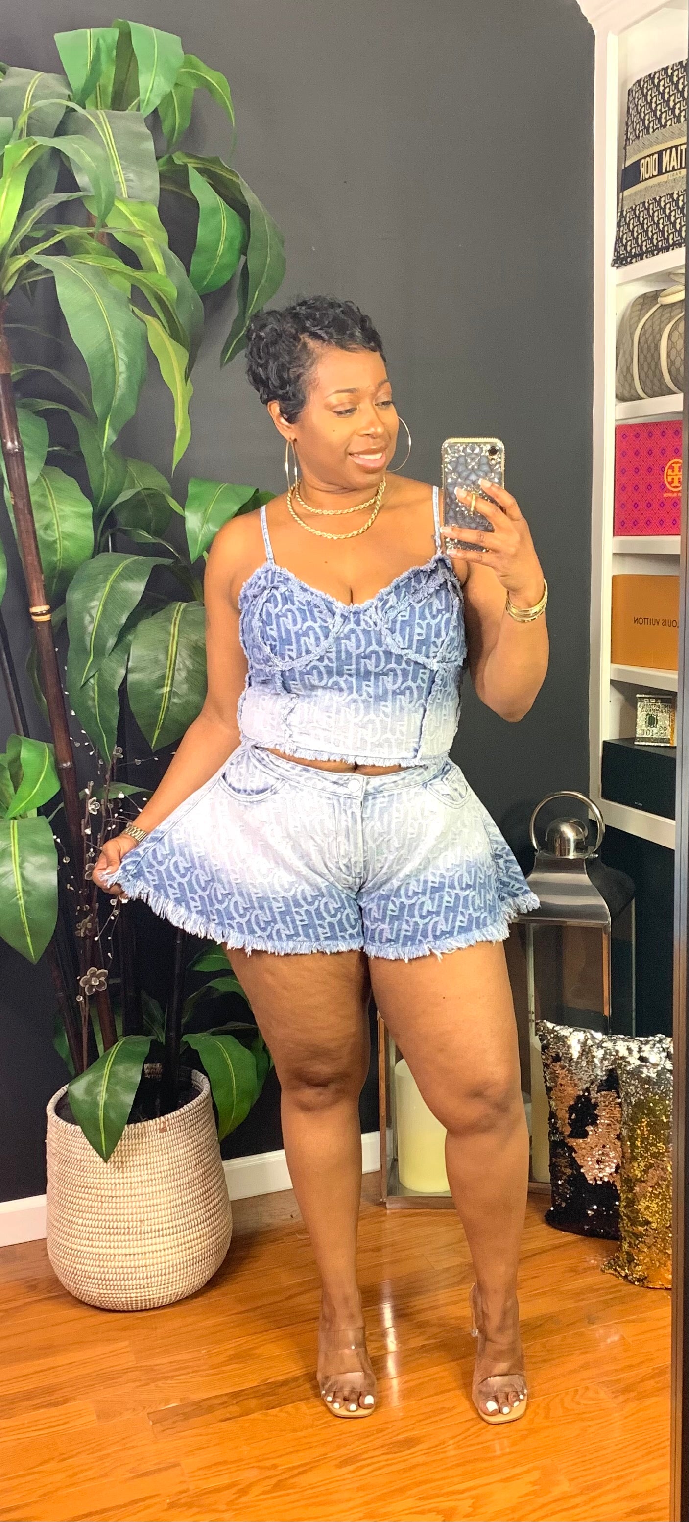 PRINCIA Ombré Denim Shorts Set