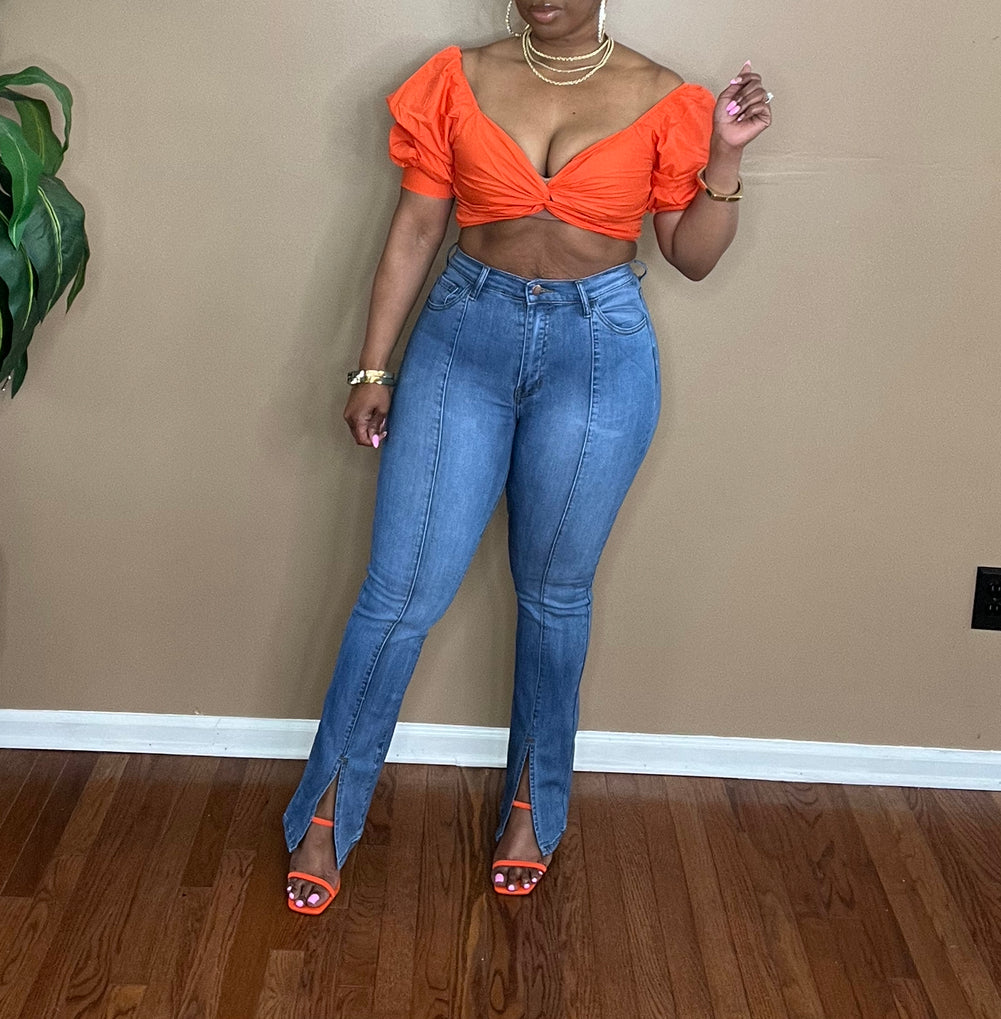 FRONT SLIT Bootcut Jeans (Med.wash) | Size 7 left