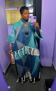 The FUZZY Tassel Kimono (Blue/Multi | "PRE-ORDER"