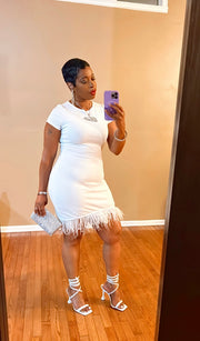 The “SHE’S A BEAUTY” Feather Dress (White)