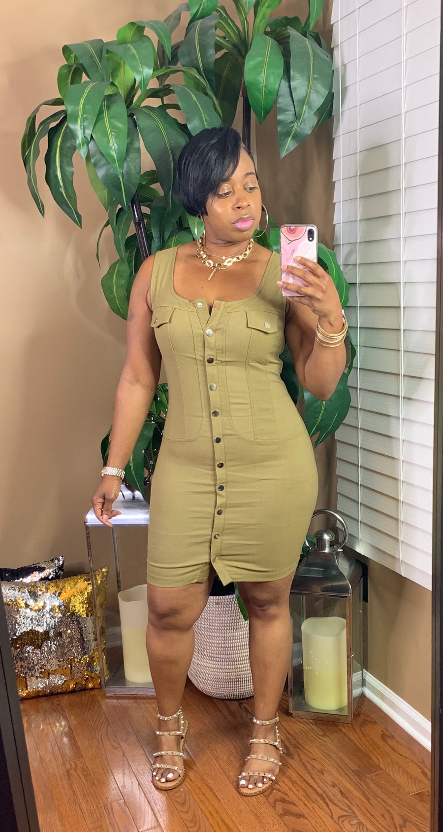 TYLER Button Down Dress (Olive)