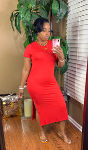 REESE Side Slit Knit Dress (Fiery Red)