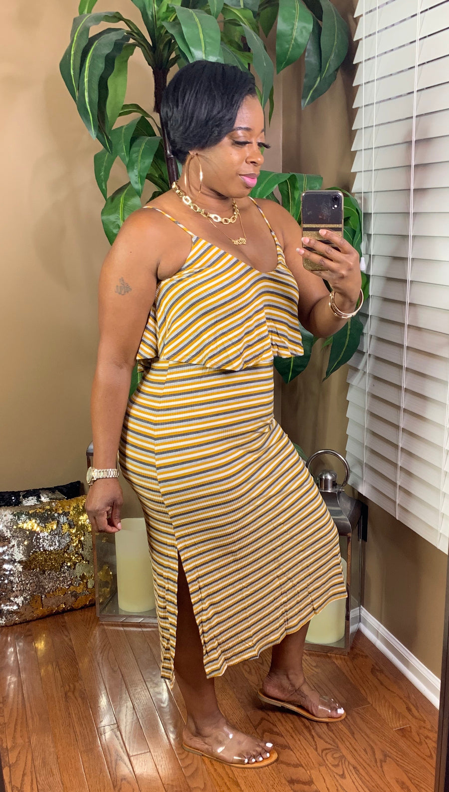 SARAH Ribbed Midi Dress (Honey combo)